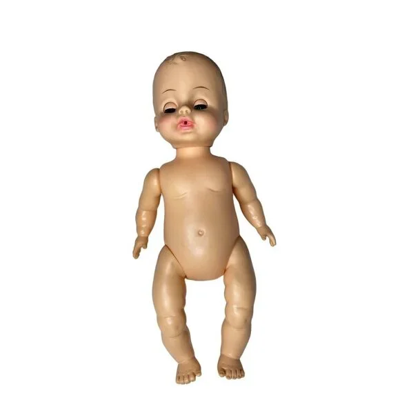 Vintage Horsman Dolls Inc 1960s Baby Doll With Blue Eyes & Pink Lips In Blue Rib - Picture 5 of 6